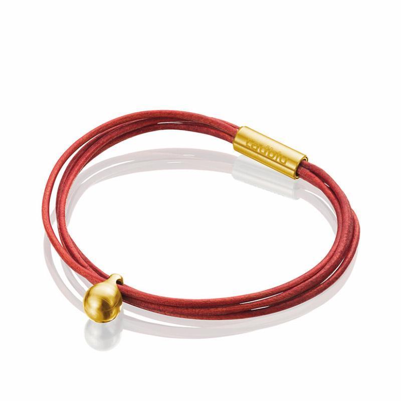 Askebæger Armbånd med Guldbelagt Charm og Rød Læder
