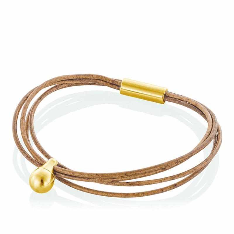 Armbånd med Guldbelagt Charm i Cognac Læder