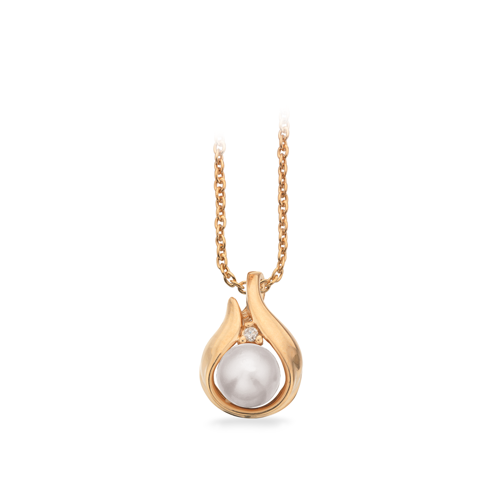 14 Karat Guld Vedhæng Fra Scrouples Med Ferskvandsperle Og Brillant 0015 Carat Wsi