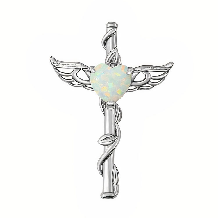 Caduceus Vedhæng Med Opal Hjerte - 31mm - Ukæde