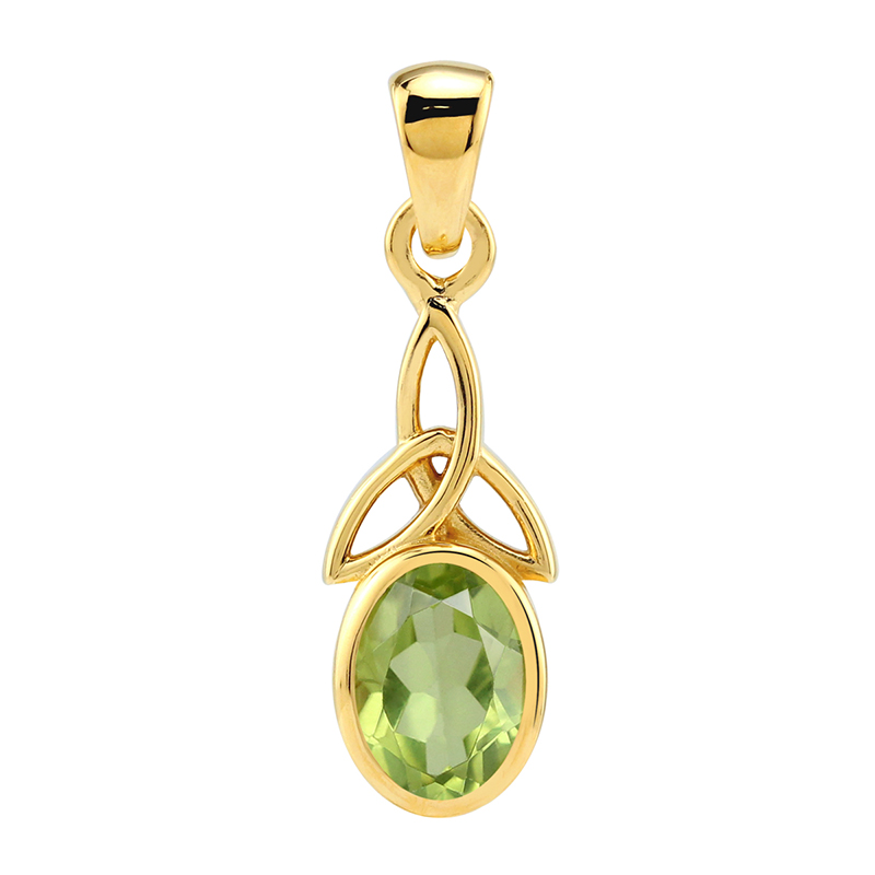 Keltisk Vedhæng Med Peridot Og Treenighedssymbol - 27mm - Ukæde - Forgyldt