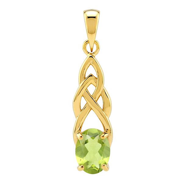 Keltisk Vedhæng Med Peridot - 30mm - Ukæde - Forgyldt